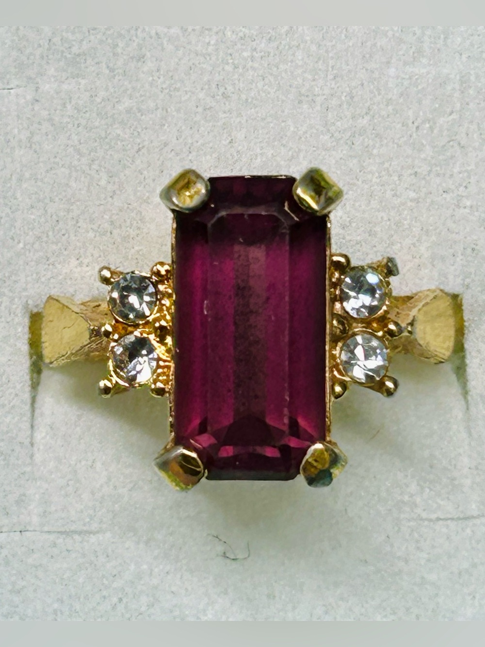 Vintage Avon Burgundy Rhinestone Adjustable Ring (c. 1975–1985)